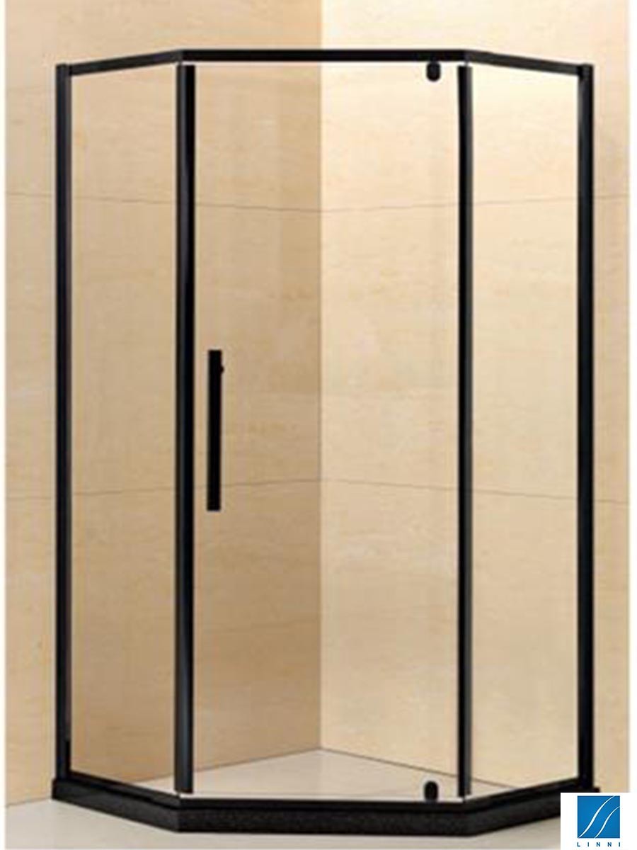 LINNI Tuš kabina petougaona Ideal Black, Providno staklo 6mm, Crni ram, 90x90x195cm