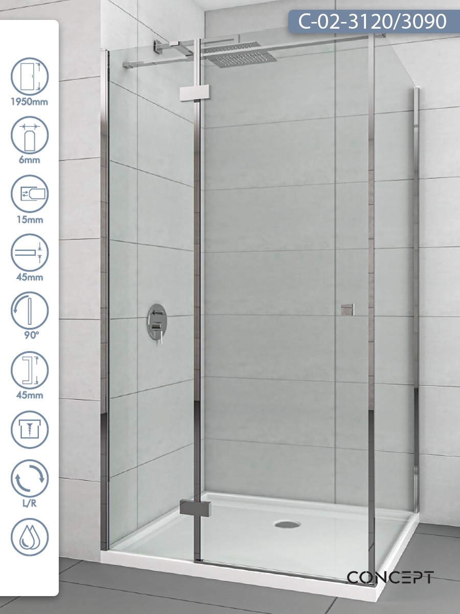 CONCEPT Tuš kabina Fonta, Providno staklo 6mm, Srebrni ram, 120x90x195cm