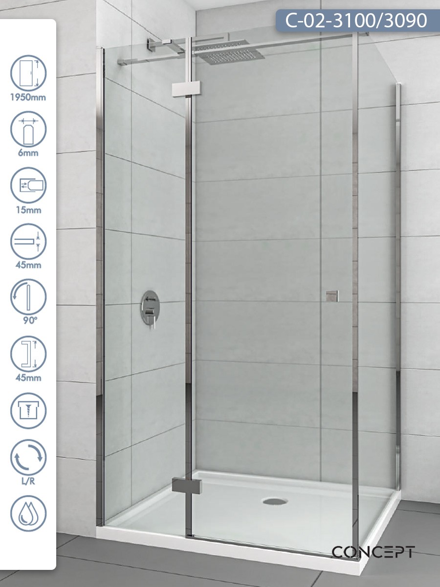 CONCEPT Tuš kabina Fonta, Providno staklo 6mm, Srebrni ram, 100x90x195cm