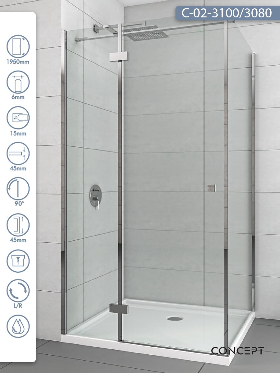 CONCEPT Tuš kabina Fonta, Providno staklo 6mm, Srebrni ram, 100x80x195cm