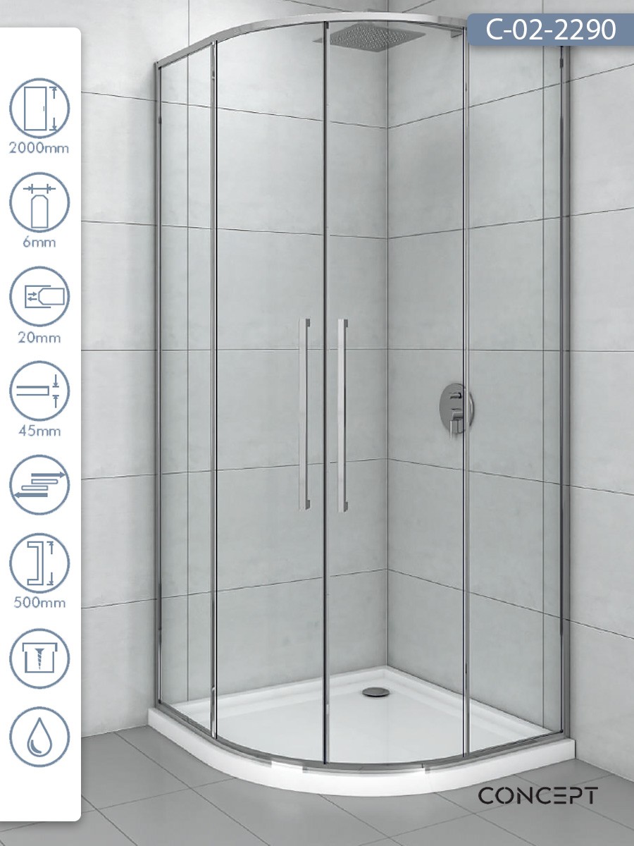 CONCEPT Tuš kabina Devon, Providno staklo 6mm, Srebrni ram, R90x200cm