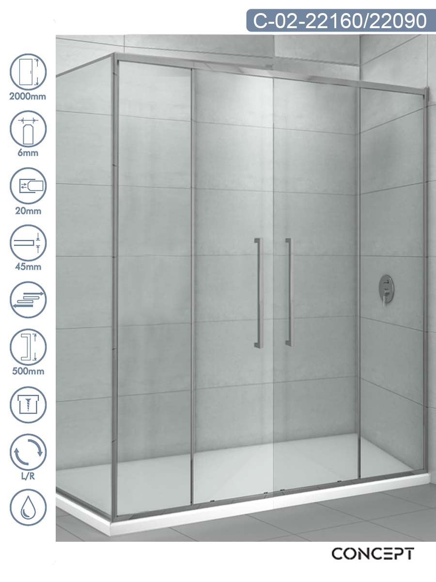 CONCEPT Tuš kabina Devon, Providno staklo 6mm, Srebrni ram, 160x90x200cm