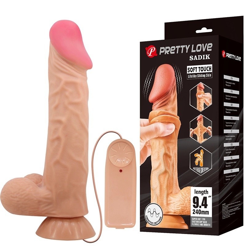 Dildo sa kožicom koja se pomera Buraq, 24cm, Vibrirajući