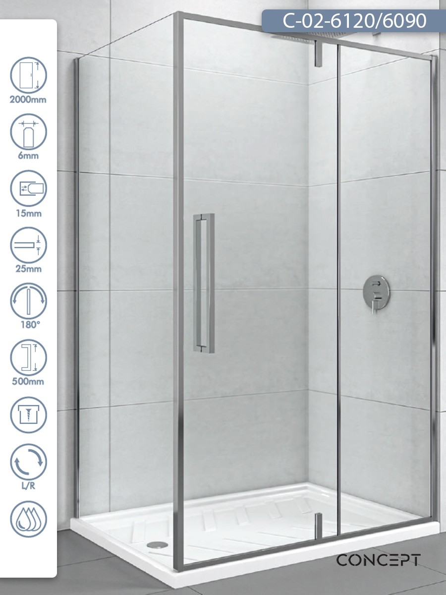 CONCEPT Tuš kabina Absolut, Providno staklo 8mm, Srebrni ram, 120x90x200cm