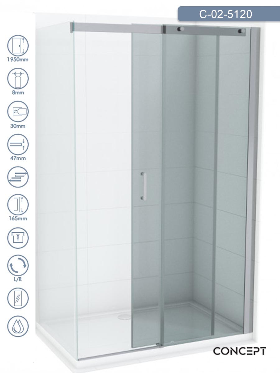 CONCEPT Tuš paravan Titan, Providno staklo 8mm, Srebrni ram, 120x195cm