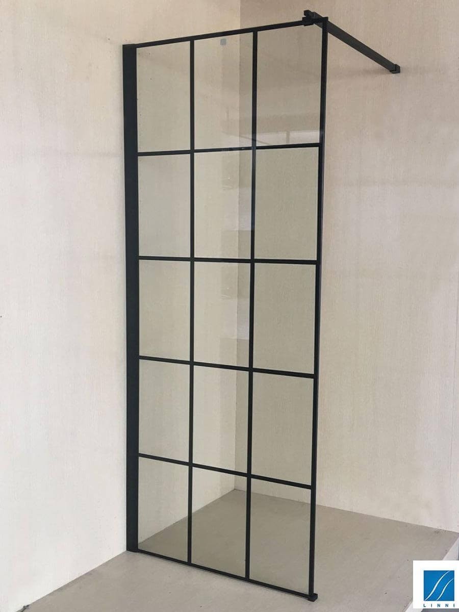 LINNI Tuš paravan walk-in Elegance, Crno providno staklo 8mm, Crni profil, 80x200cm