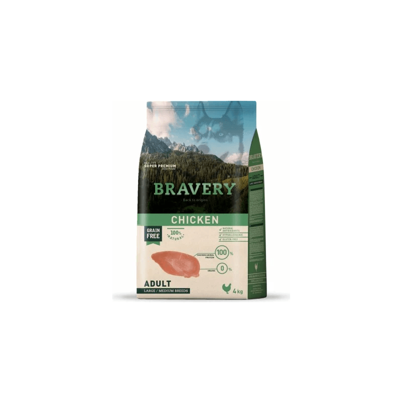 Bravery Suva hrana za odrasle pse srednjih I velikih rasa od piletine, Adult, 4kg