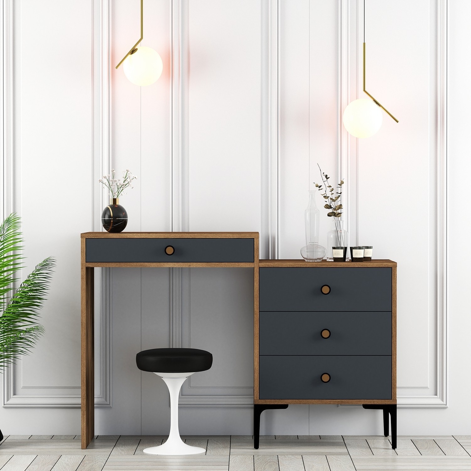 Hanah Home Sto za šminkanje 124x84,7x40cm Orah