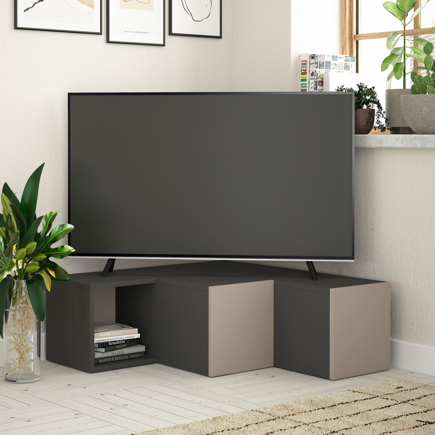 Hanah home TV Komoda Compact Antracit-Svetlobraon