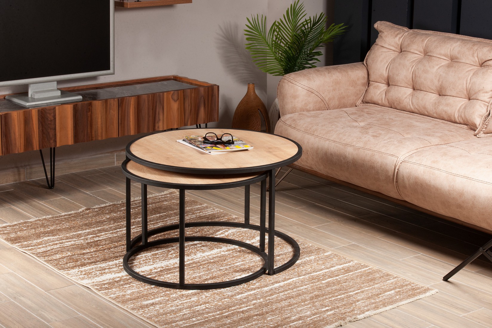 Hanah Home Set klub stolova, 2 komada Tambur Hrast-Crni