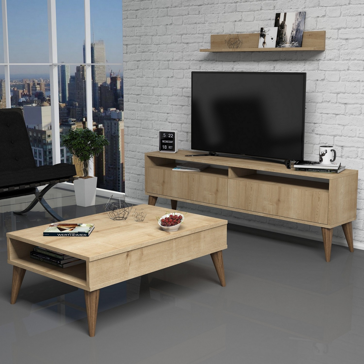 Hanah Home Set TV Komoda i klub sto Hrast