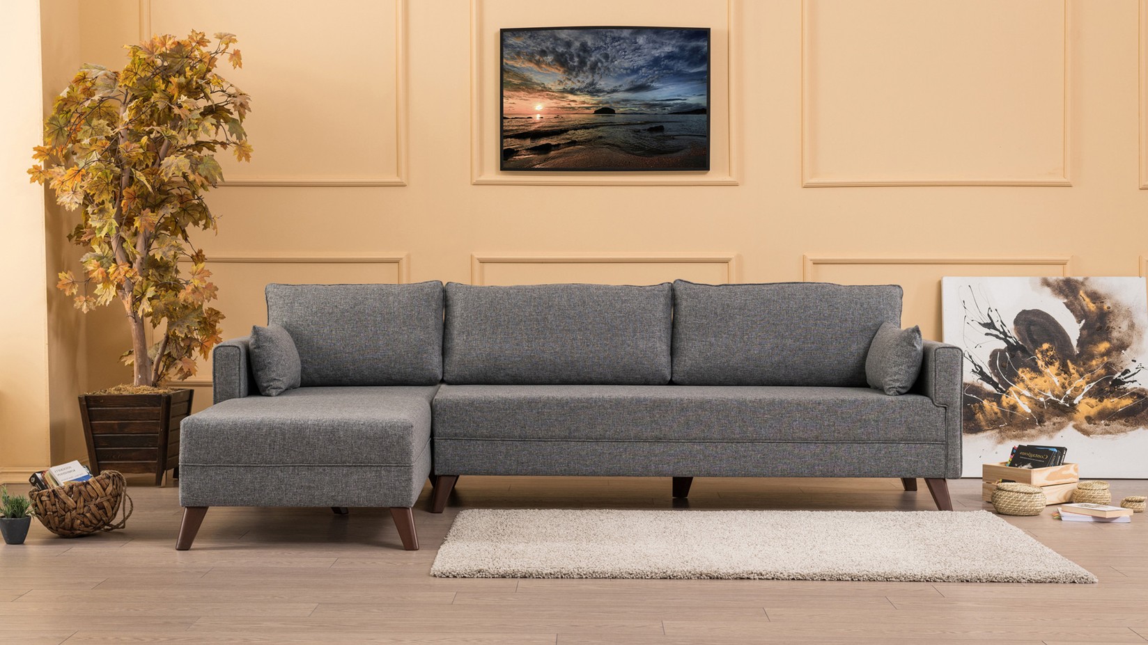 Atelier del Sofa Ugaona garnitura Bella 275x85x165cm Siva