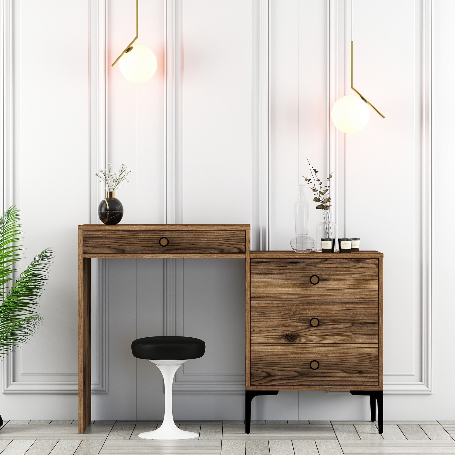 Hanah Home Sto za šminkanje 124x84,7x40cm Orah