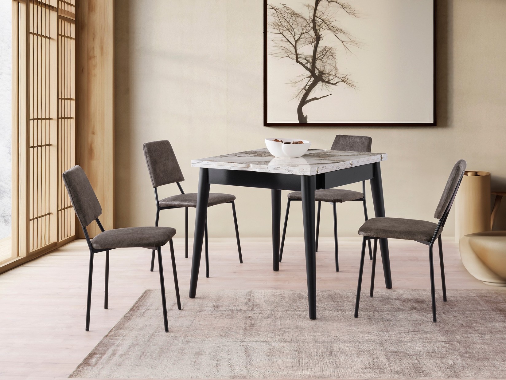 Hanah Home Trpezarijski sto Totem 80x75x80cm Beli mermer