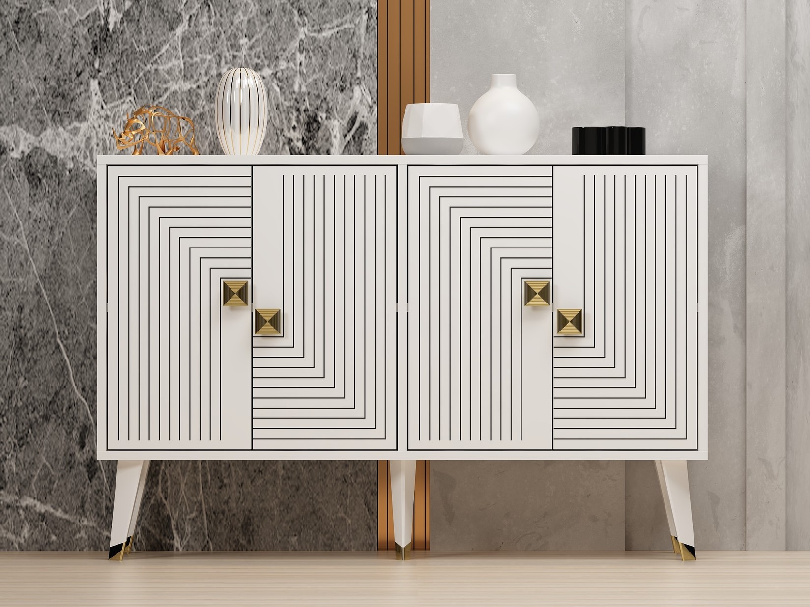 Hanah Home Komoda Ahart 120x80x30cm Belo-Zlatna