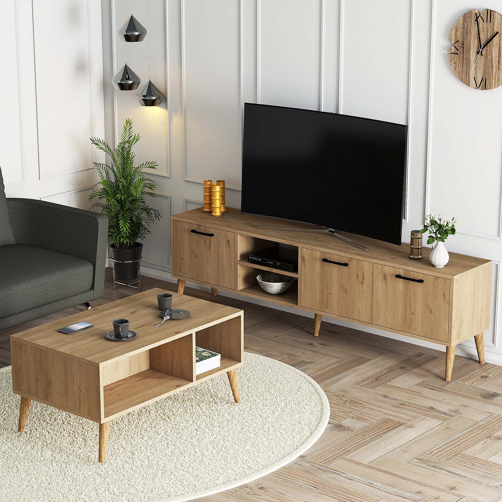Hanah Home Set TV Komoda i klub sto Hrast