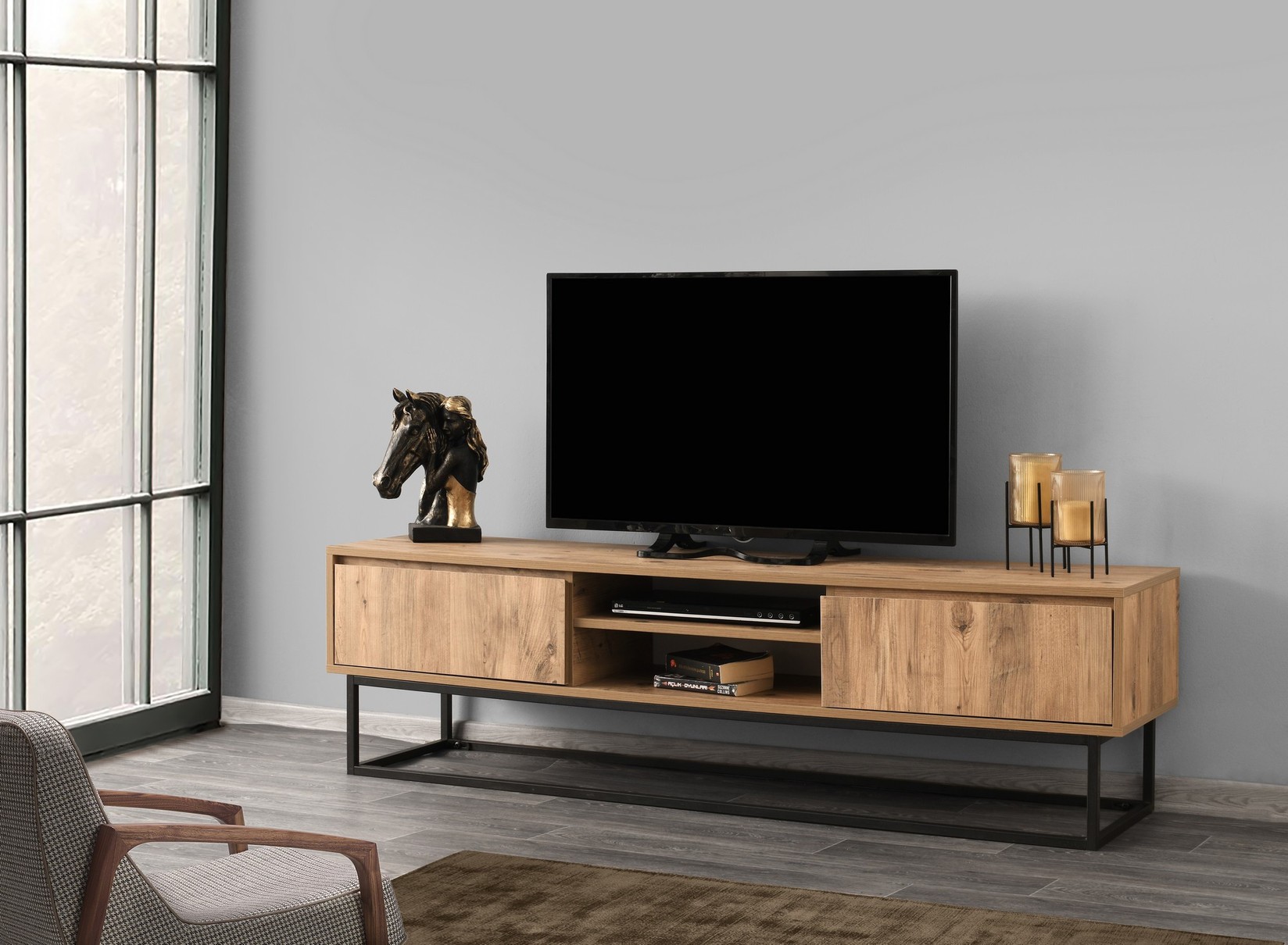 Hanah home TV Komoda Belinda 180 Crno-Hrast