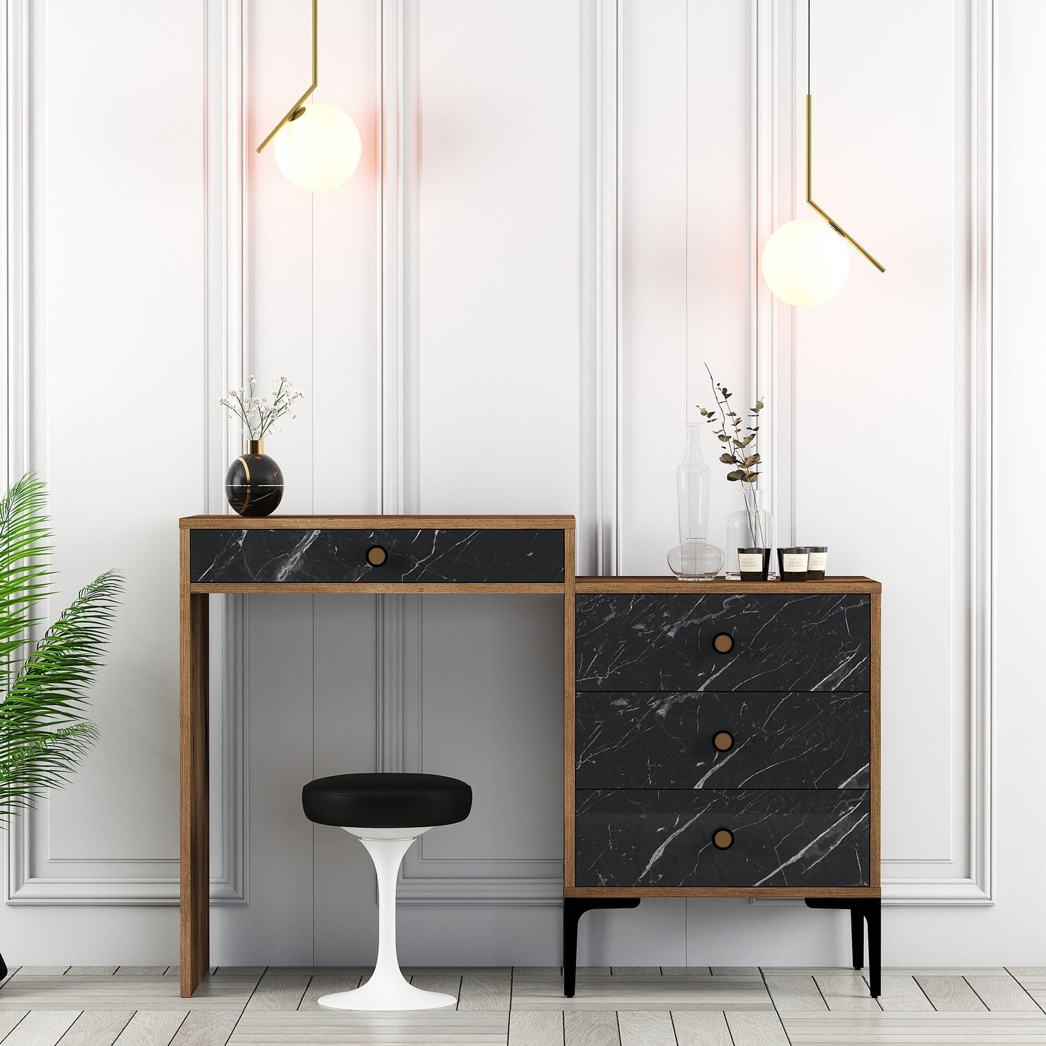 Hanah Home Sto za šminkanje 124x84,7x40cm Orah