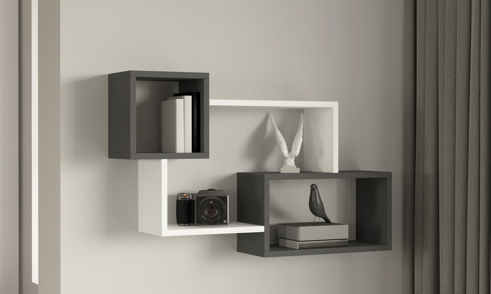 Hanah home Zidna polica Belo-Antracit