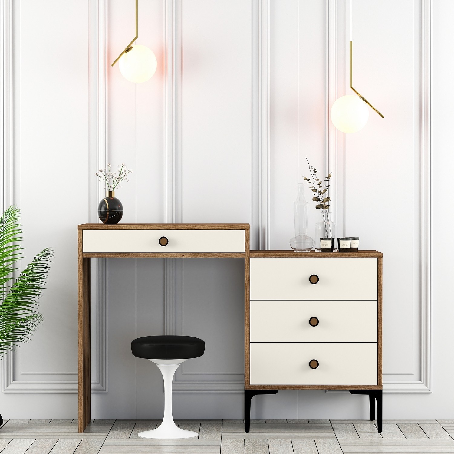 Hanah Home Sto za šminkanje 124x84,7x40cm Orah