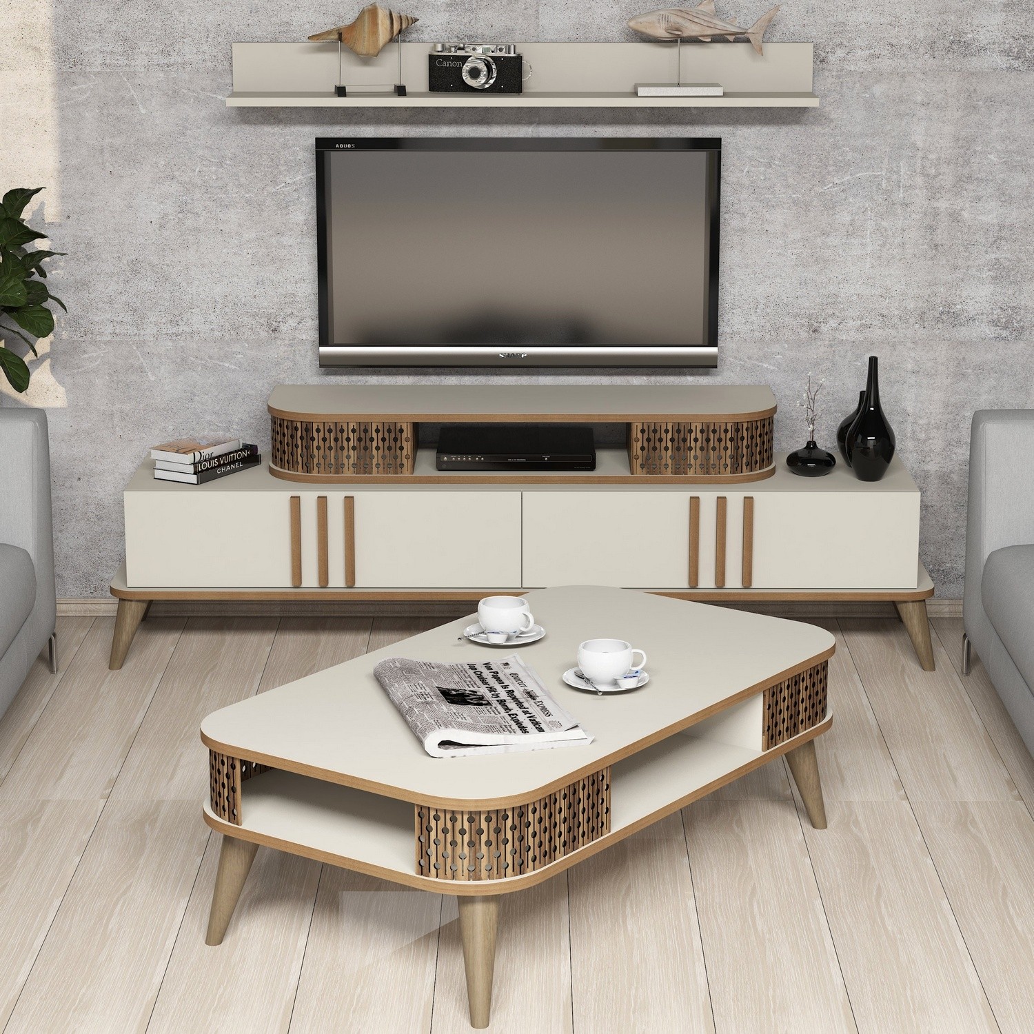 Hanah Home Set TV Komoda i klub sto Krem