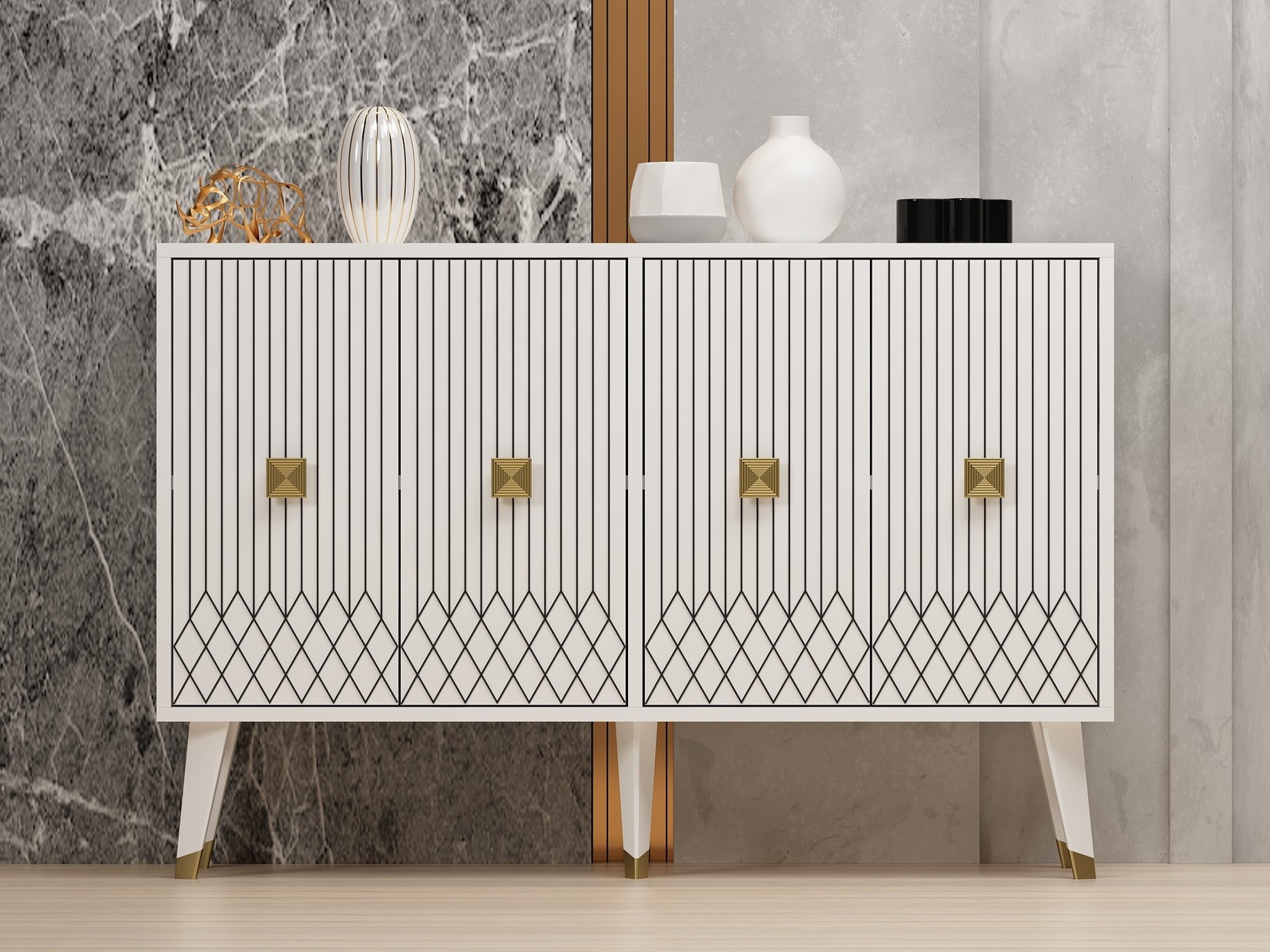 Hanah Home Komoda Carbin 120x80x30cm Belo-Zlatna