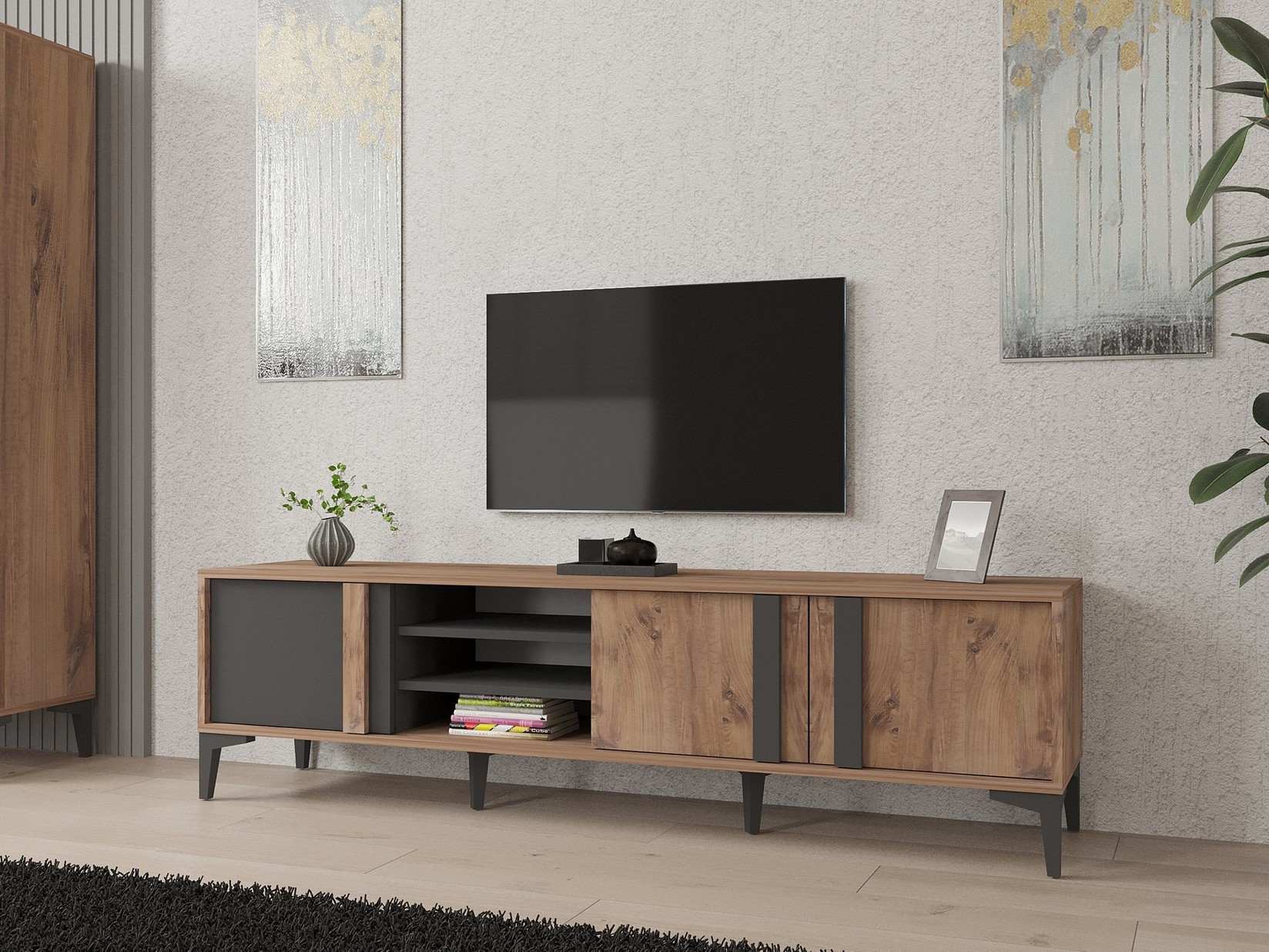 Hanah home TV Komoda Mengu Bež-Antracit