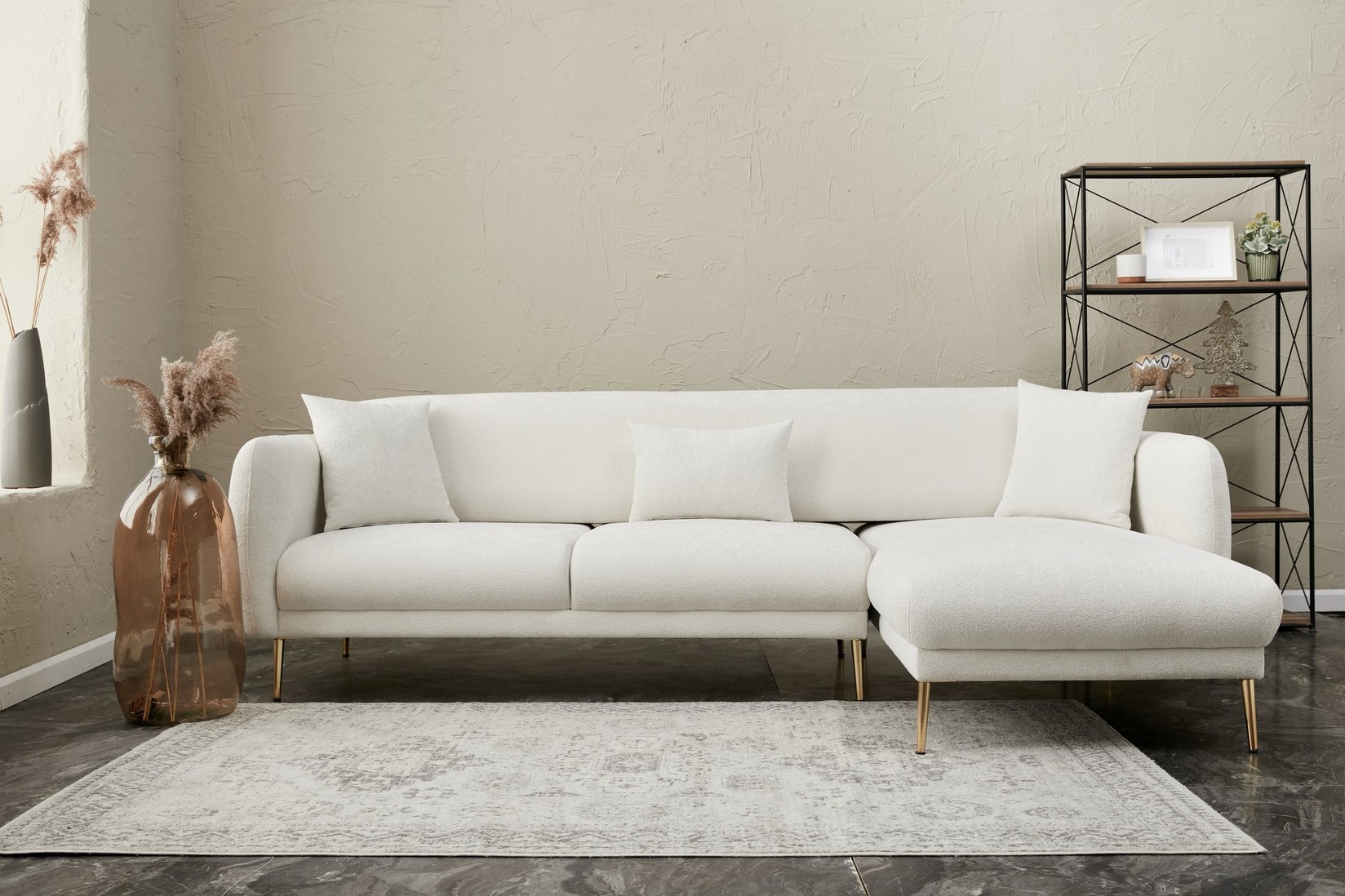 Atelier del Sofa Ugaona garnitura Simena 266x80x95cm Krem-Zlatna
