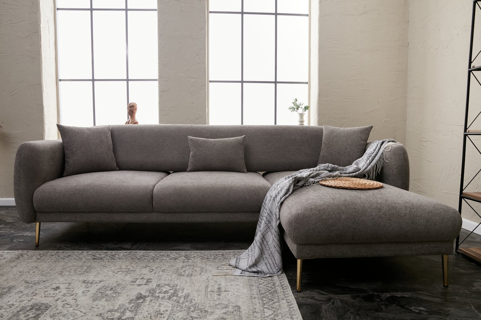 Atelier del Sofa Ugaona garnitura Simena 266x80x95cm Sivo-Zlatna