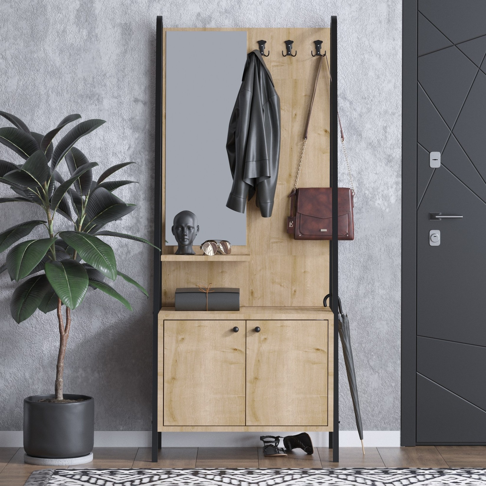 Hanah Home Cipelarnik 74x170x35cm Hrast-Crni