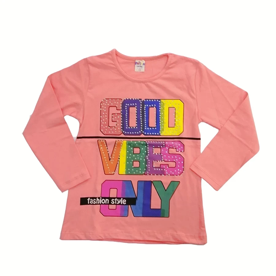 VRABAC Majica dugih rukava za devojčice Good vibes, Breskva