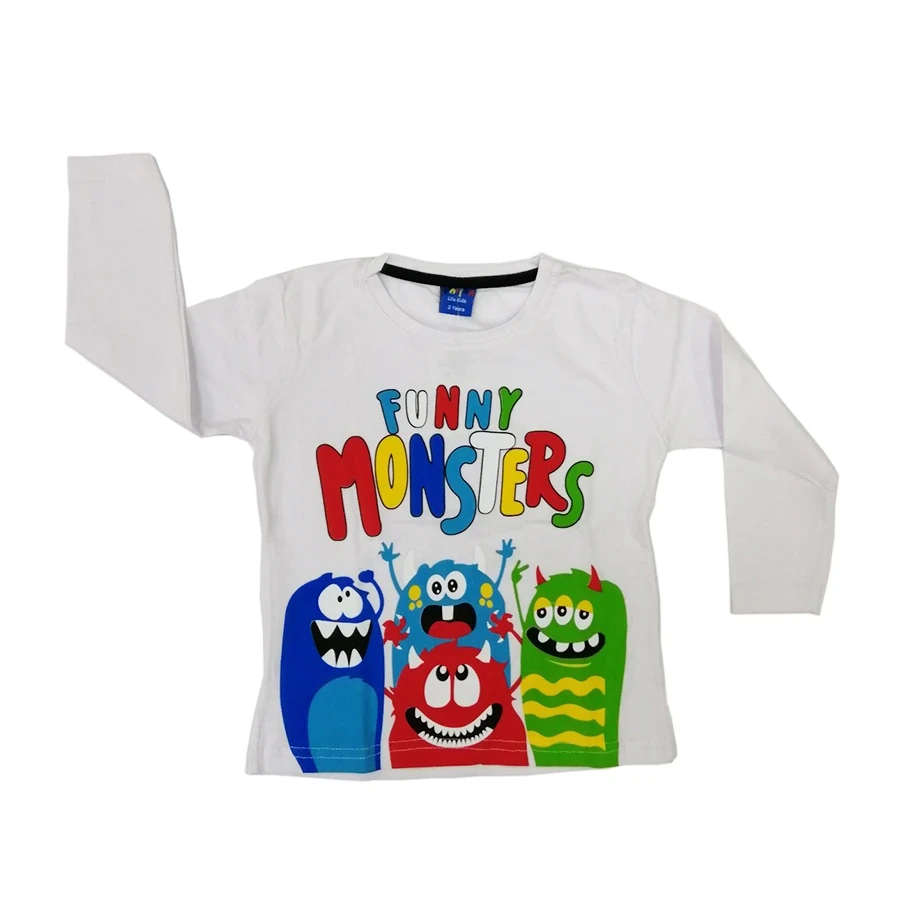 VRABAC Majica dugih rukava za dečake Monsters, Bela