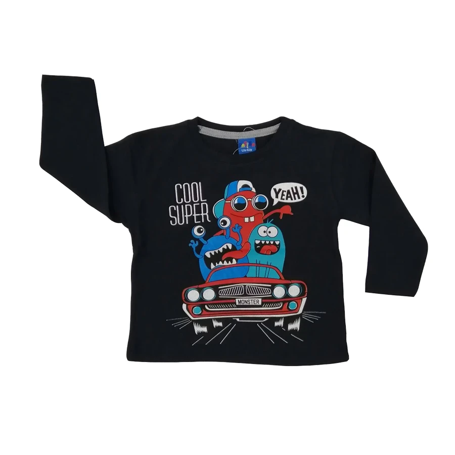 VRABAC Majica dugih rukava za dečake Monsters in car, Crna