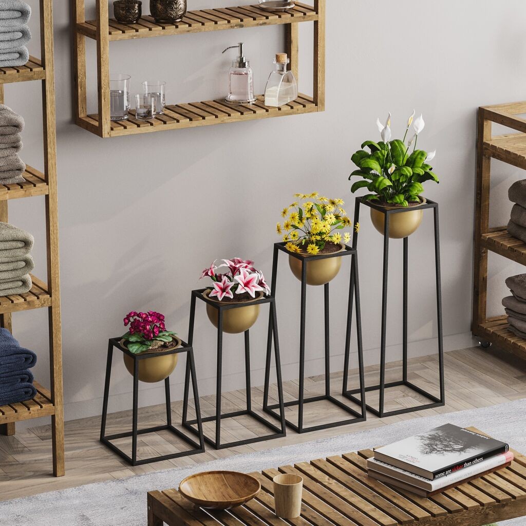 Aberto Design Set dekorativnih saksija GED-018-A, 17x30 cm, Crno-zlatna