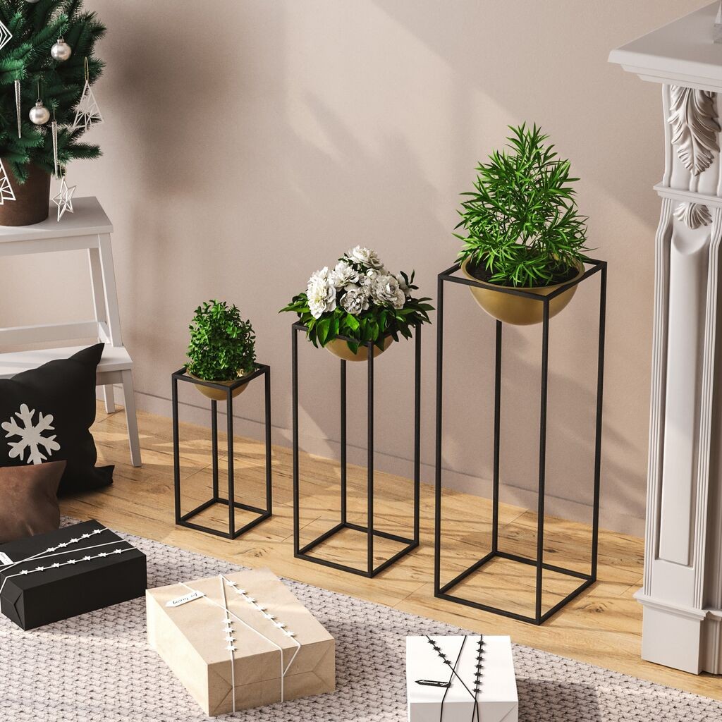 Aberto Design Set dekorativnih saksija GED-019-A, 28x80cm, 17x40cm, 22x60cm, Zlatne boje