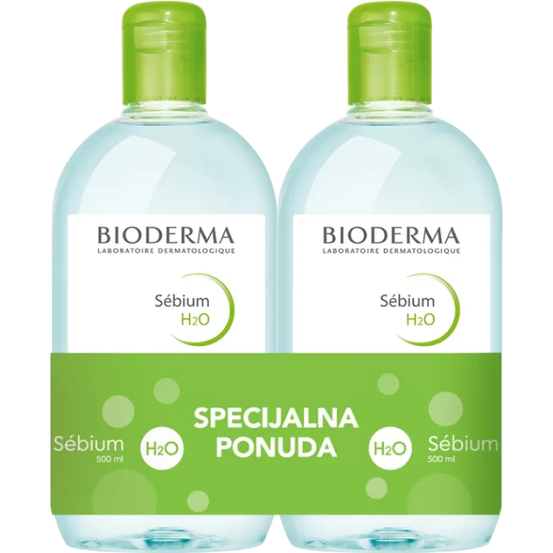 Bioderma Micelarna voda za masnu do kombinovane kože Sebium H2O, 500ml, 2 komada