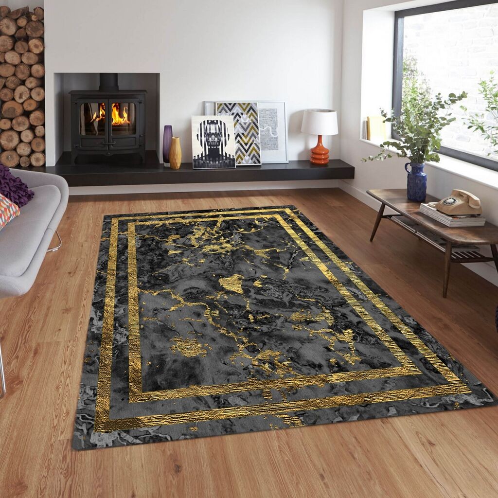 Conceptum Hypnose Tepih Cg40, Pravougaoni, 140 x 220 cm, Sivo-zlatne boje