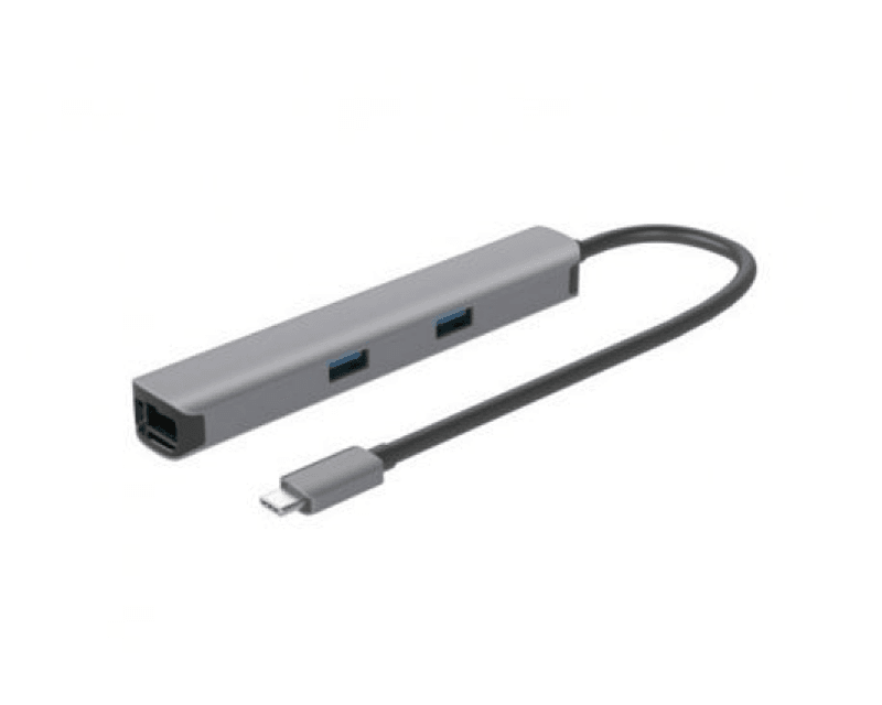 E-GREEN Adapter USB 3.1 tip C (M) - HDMI + 2 x USB 3.0 + SD/TF+PD 100W + RJ45 (F)1000 Mbps (7 u 1), Sivi