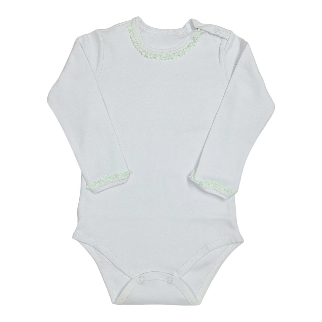 BUNNY BOO Bodi za bebe dugih rukava, Belo-zeleni