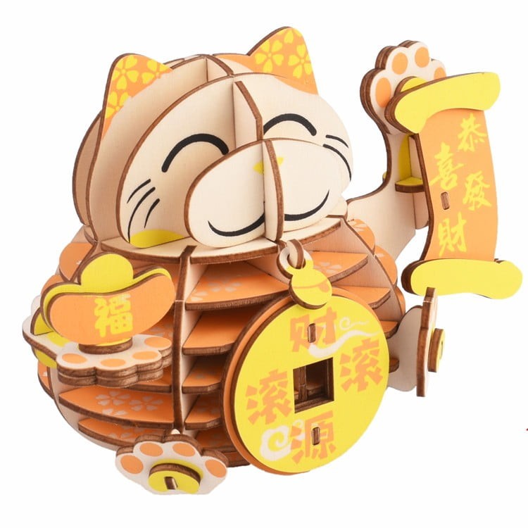 Čarolijashop 3D drvena slagalica Srećna maca