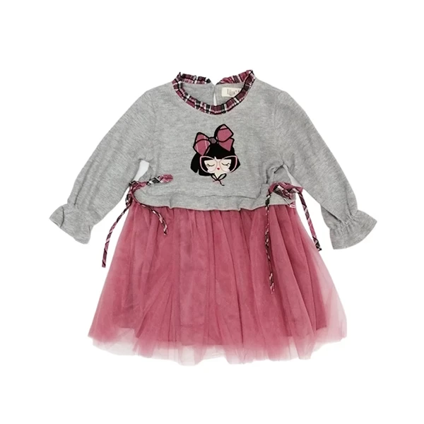 Haljina za devojčice 5763, Sivo- roza