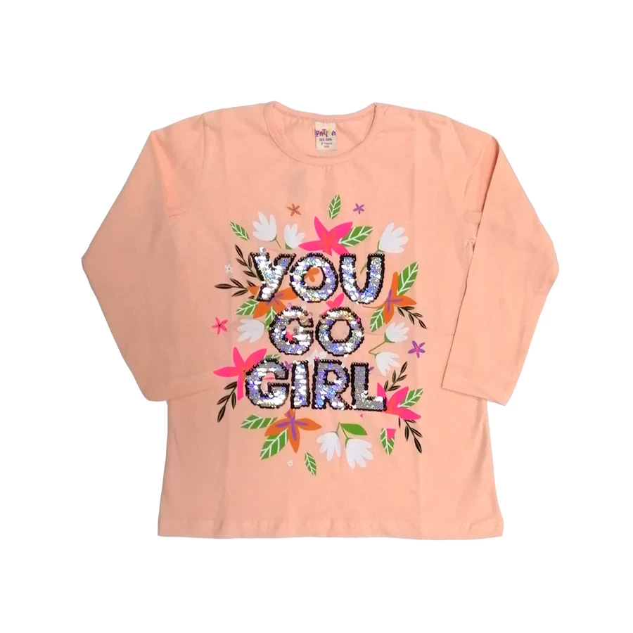 Majica dugih rukava za devojčice You go girl, Kajsija