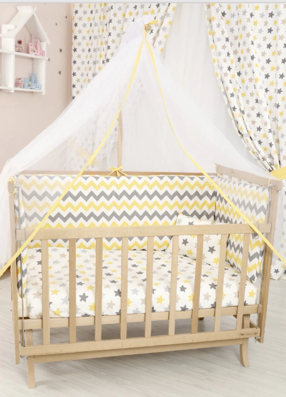 VRABAC Posteljina za krevetac Cik-cak, Žuto- bela