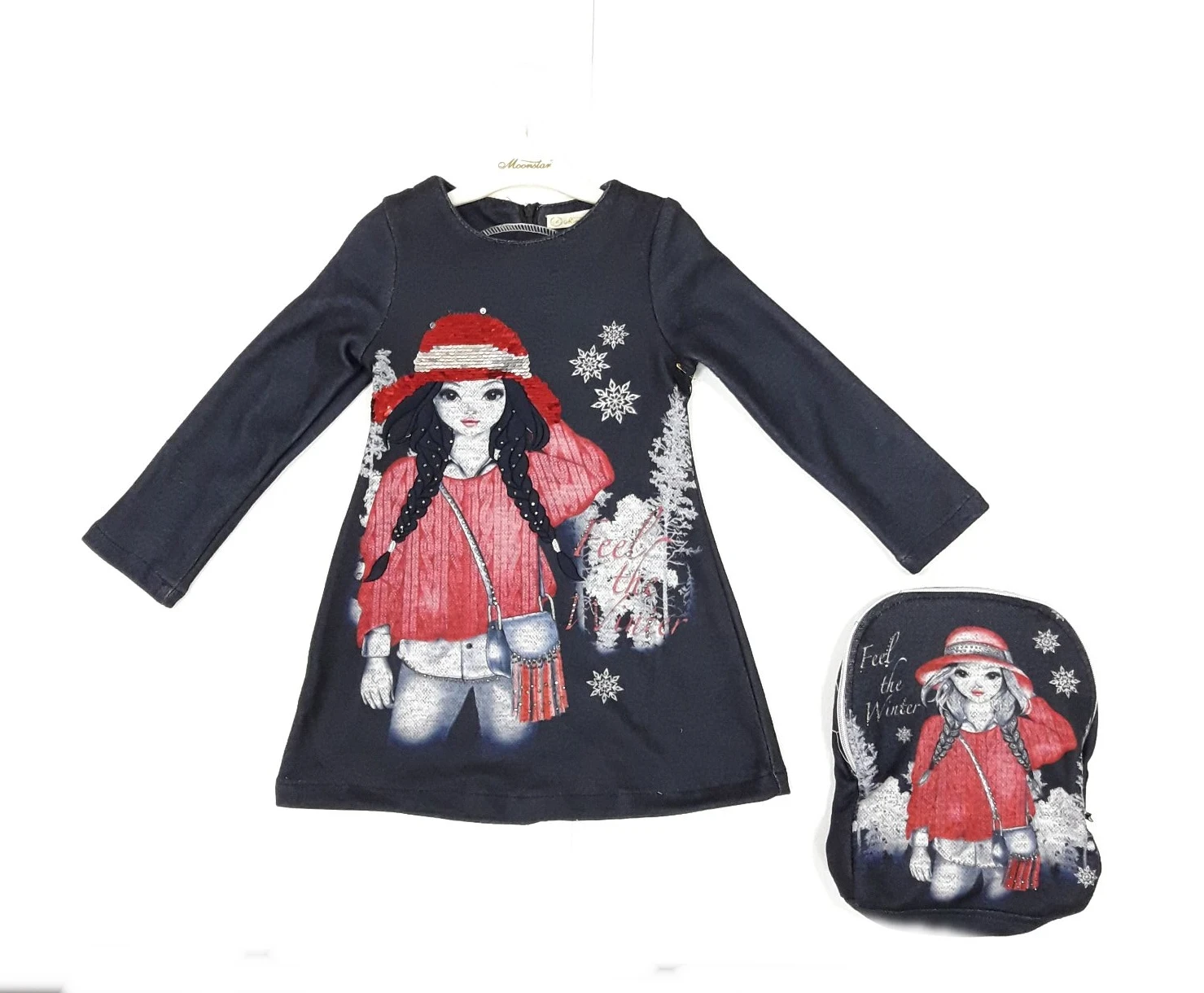 Haljina i ranac za devojčice 4070, Tamnosiva