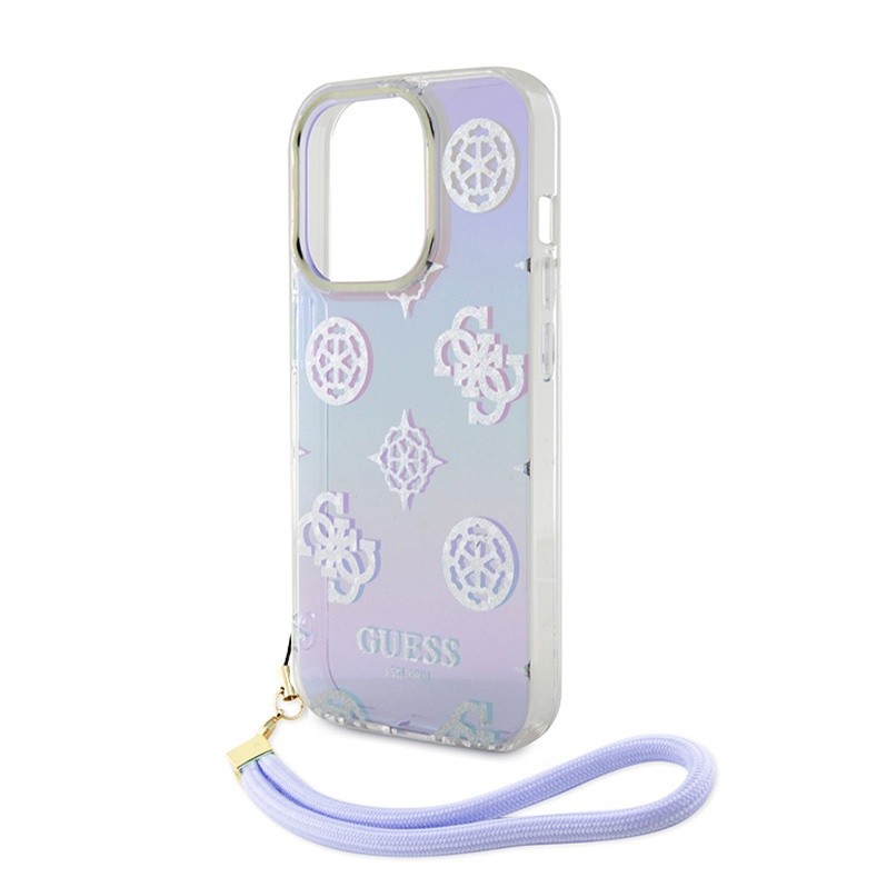 Maska za telefon Guess Hc PC TPU Iridescent Glitter Pattern Peony Cordstrap za iPhone 15 6.1, Ljubičasta
