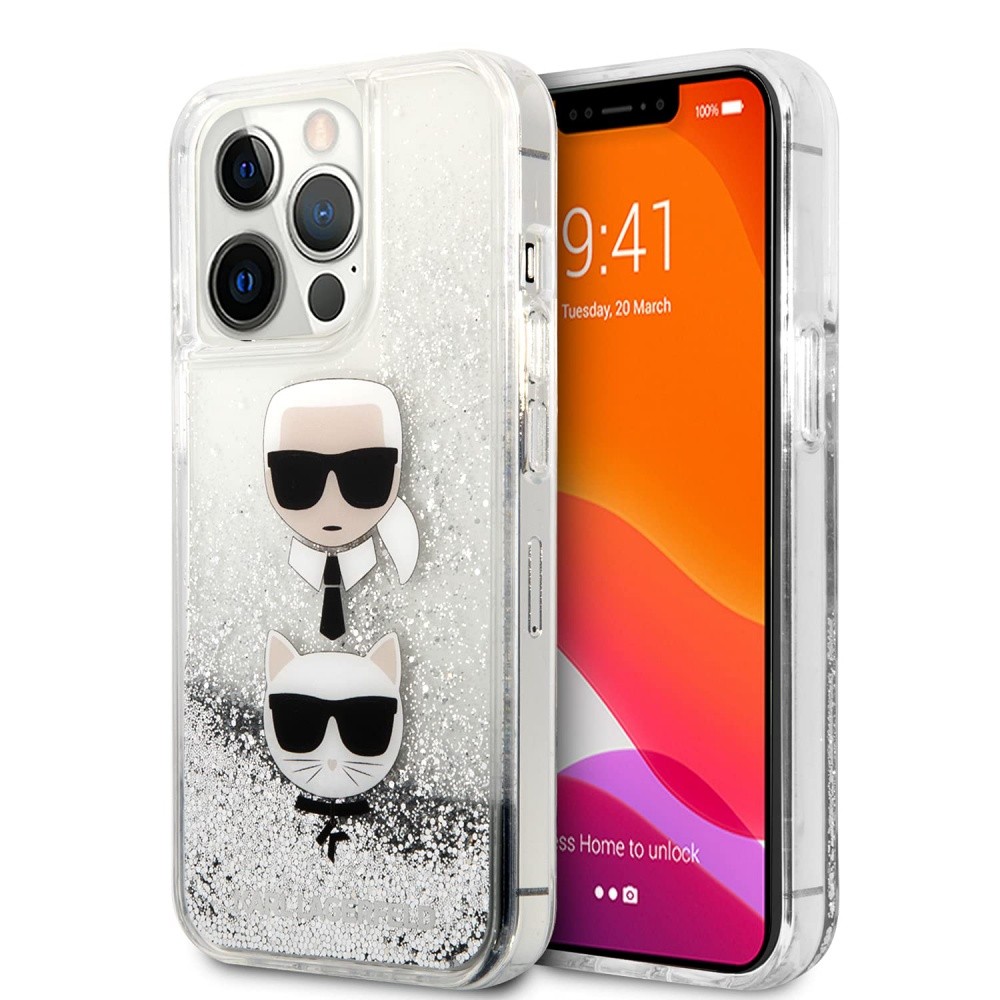 KARL LAGERFELD Maska za telefonHc Liquid Glitter 2 Heads za iPhone 14 Pro 6.1, Srebrne boje