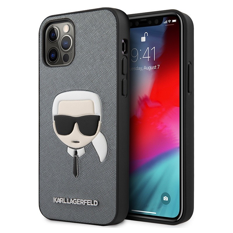 KARL LAGERFELD Maska za telefonHc PU Saffiano Head za iPhone 12/12 Pro 6.1, Srebrne boje