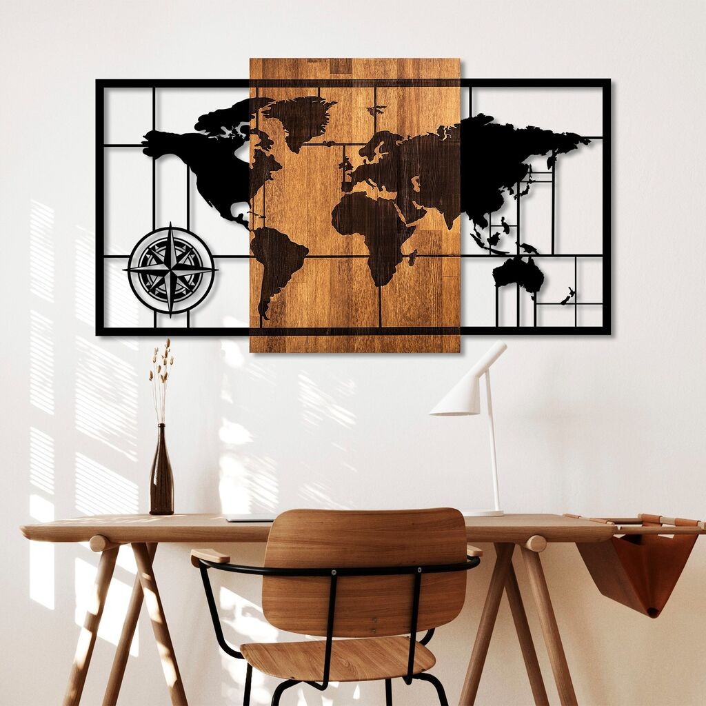 Wallity Zidna dekoracija World Map 1-L, 70x121 cm, Crna
