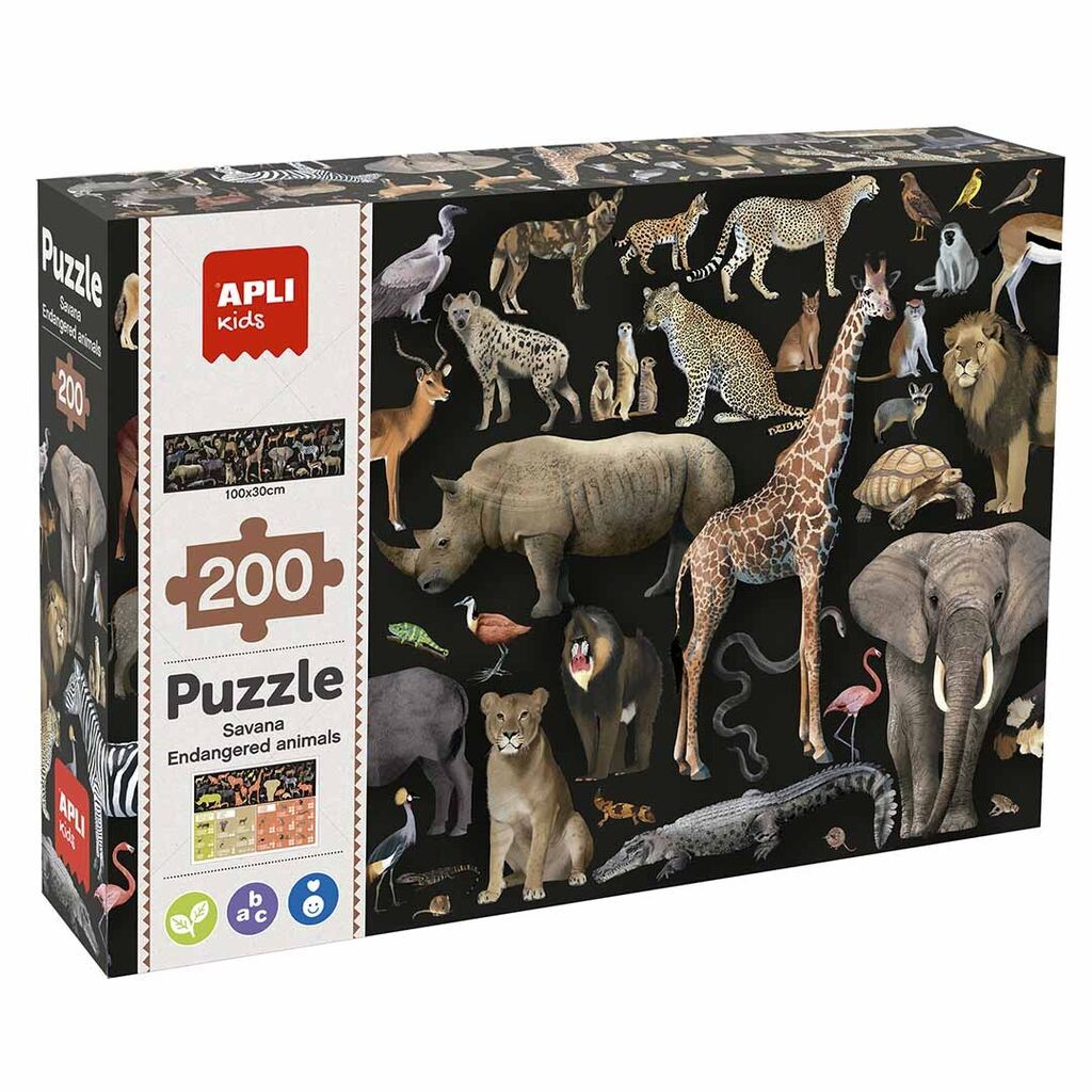 Apli Puzzle za decu Ugrožene životinje, Savana, 200 delova
