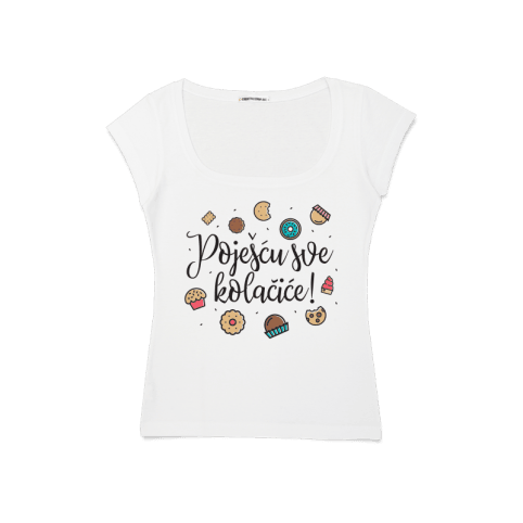 Ženska majica Poješću sve kolačiće cs3054, Bela